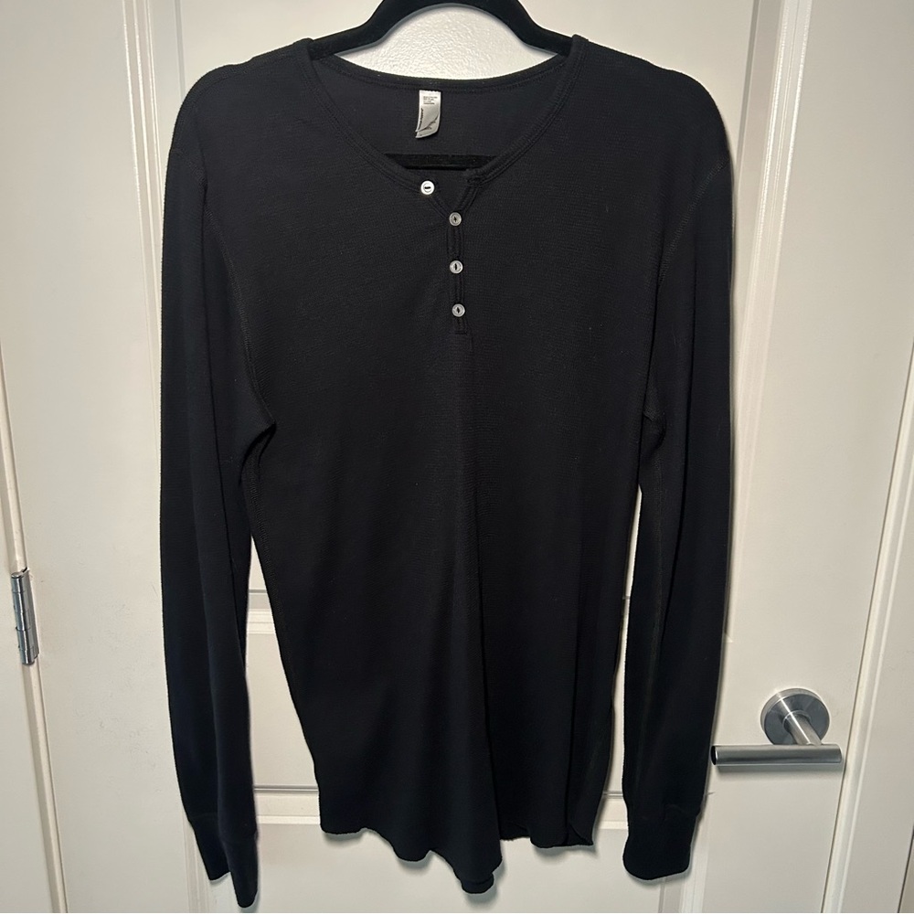 American Apparel Baby Thermal Long Sleeve Henley in Black Size L Dexter Shirt